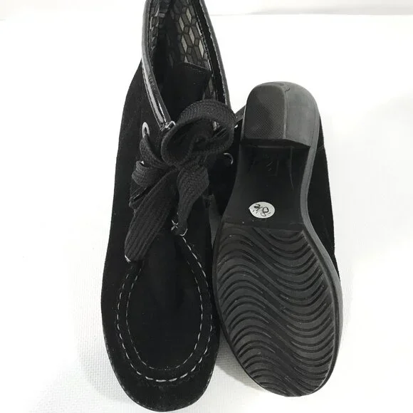 Black Lace Up Ankle Boots Women 8.5 Suede Chunky Heel, R2 by Report - Picture 7 of 9